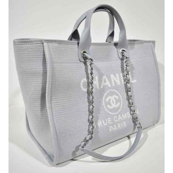 Chanel 22S Deauville Grey Large Shopping 30cm 2Way Silver Chain Handle Tote Bag - Picture 4 of 12